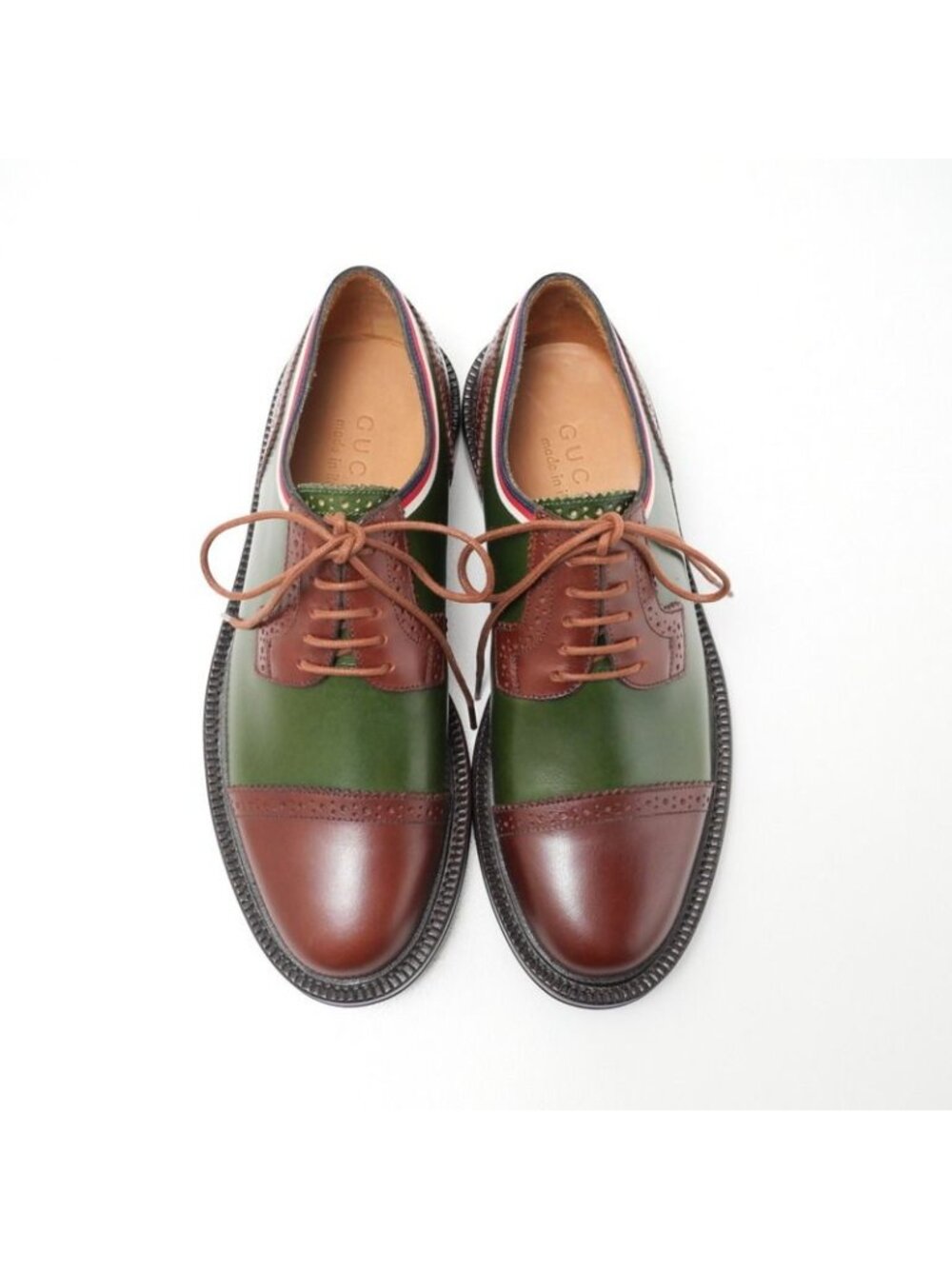 Gucci 5 Leather Shoes Dress Lace Up Green Brown - Picture 4 of 7